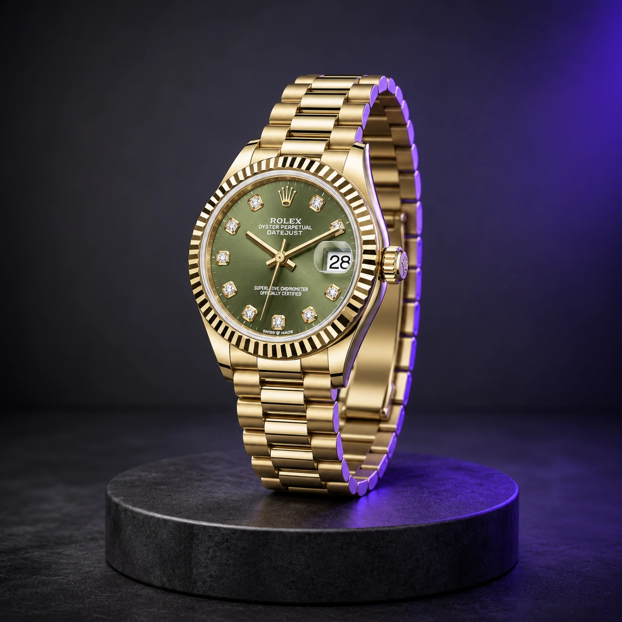 Rolex Datejust 31 278278 Yellow Gold Olive Green Diamond Dial President
